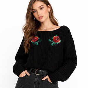 🌹 ASOS Rose Embroidered Oversized Chunky Knit Sweater | Size S
